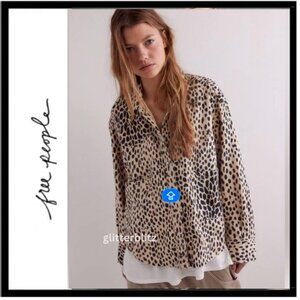 Free People We the Free Calico Animal Print Flannel Shirt in Snow Leopard Combo